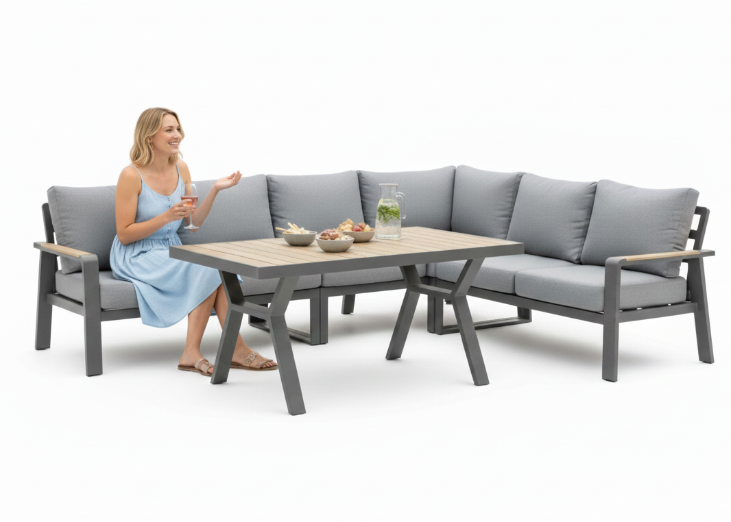 Aluminium Loungeset Hoekbank - Antraciet Frame - 5-delig - Belito Lotte - Hoge tafel