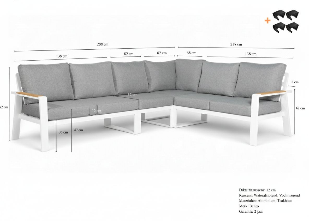 Belito® Lotte loungeset wit - hoek - 4 delig