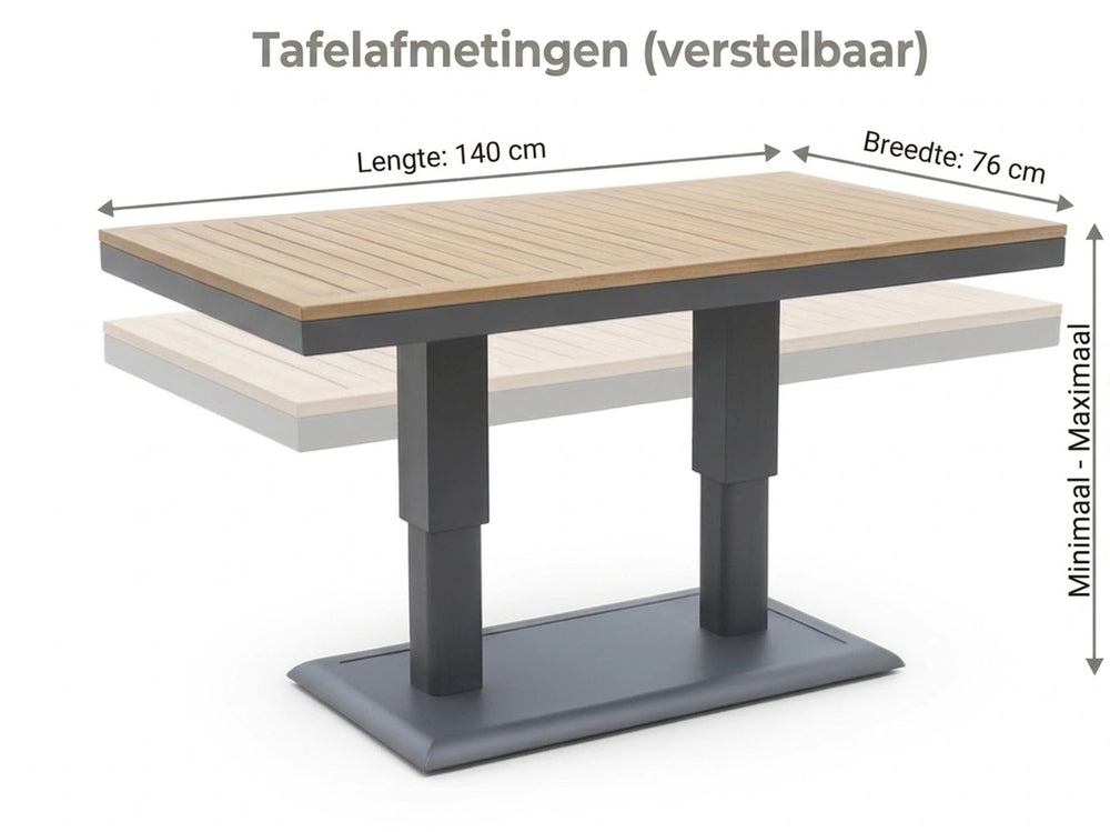 Belito Lotte Loungeset Hoekbank Nr. 10 Verstelbare Tafel | Antraciet Aluminium | 288 x 220 cm | 6-persoons