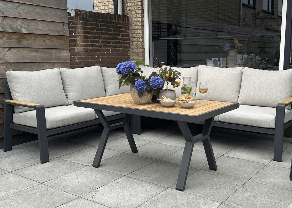 Belito Lotte Loungeset Hoekbank Nr. 4 | 288 x 220 cm | Met Vaste Diningtafel | Antraciet | Lichte Kussens