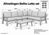 Belito Lotte hoekbank antraciet afmetingen 288 x 220 cm met lage aluminium koffietafel