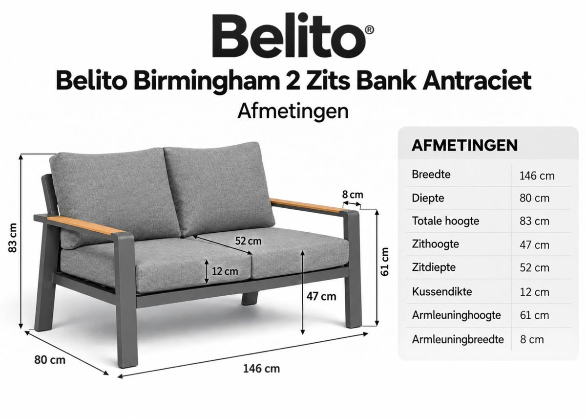 Birmingham2zitsbankantracietafmetingen