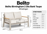 Belito Birmingham tuinbank 146 cm taupe aluminium, maatvoering en afmetingen