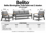 Belito Birmingham 3-zits bank met 2 stoelen antraciet aluminium, maatvoering complete set