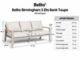 Belito Birmingham tuinbank 211 cm taupe aluminium, maatvoering en afmetingen