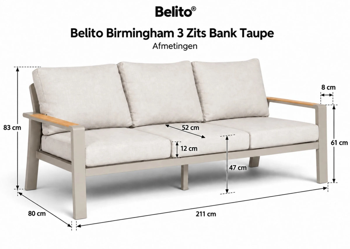 Belito Birmingham Loungeset Nr.3 | Taupe | 3-zits Bank + 2x Stoel | 5 Personen