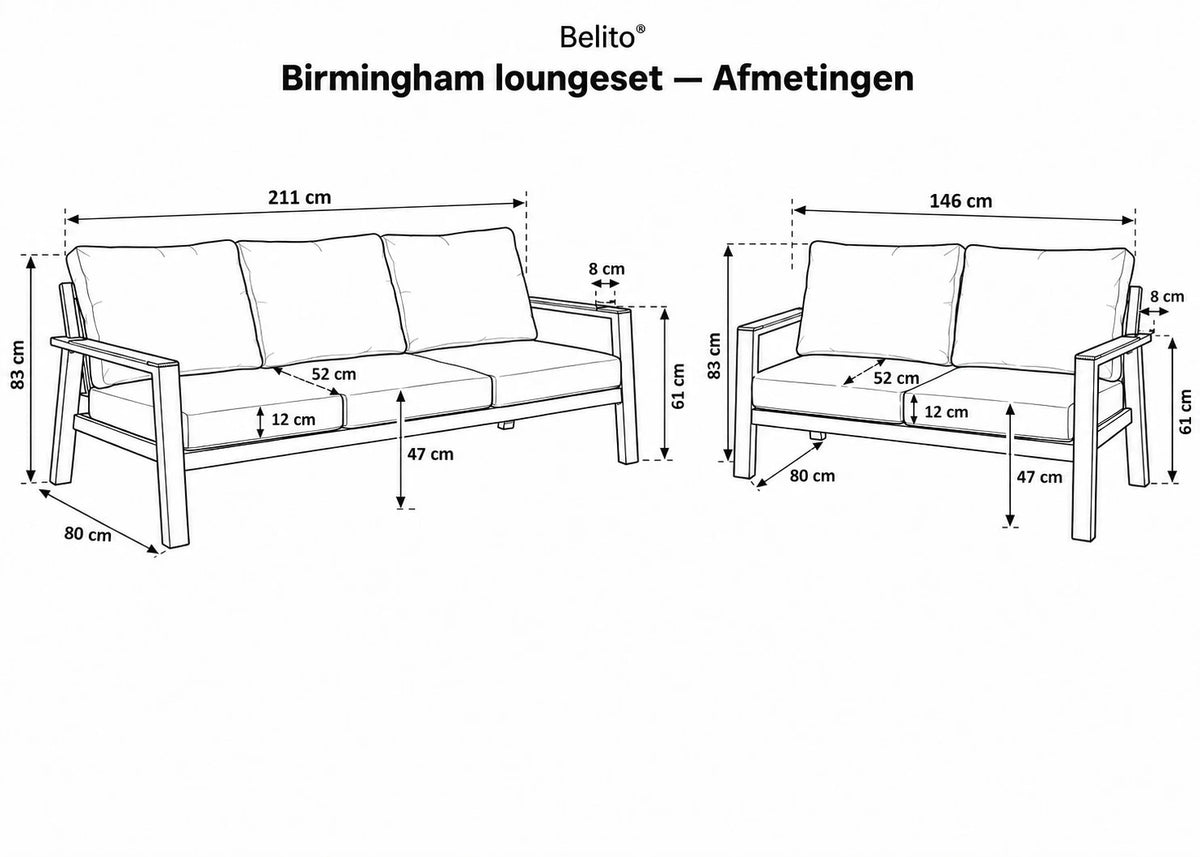 Belito Birmingham Loungeset Nr.6 | Antraciet | 3-zits + 2-zits Bank | 5 Personen