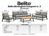 Belito Birmingham Loungeset Nr.2 | Antraciet | 3-zits + 2-zits Bank + Stoel + Tafel | 6 Personen