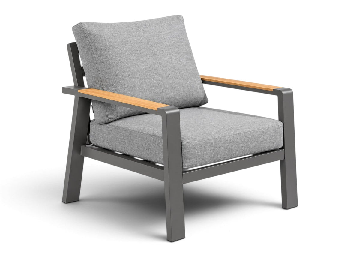 Belito Birmingham loungestoel antraciet aluminium met teakhouten armleuning
