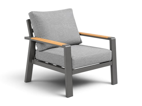Belito Birmingham loungestoel antraciet aluminium met teakhouten armleuning