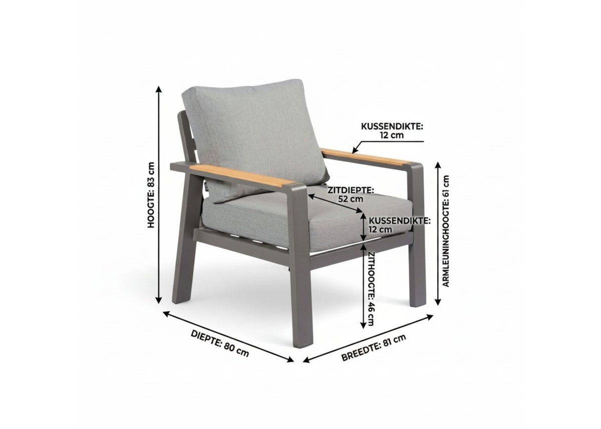 Belito Birmingham Loungestoel | Antraciet Aluminium | 81 x 80 x 83 cm
