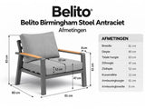 Belito Birmingham loungestoel antraciet aluminium, maatvoering en afmetingen