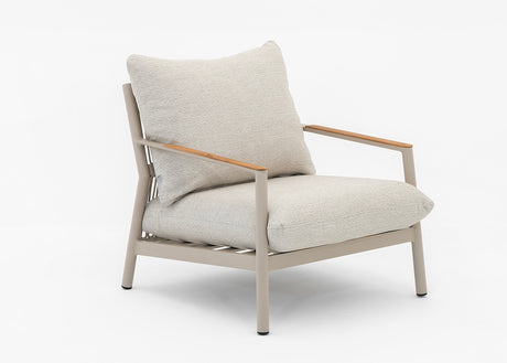 Belito Julia Lounge Chair | Taupe | Aluminum & Rope | Teak Armrest