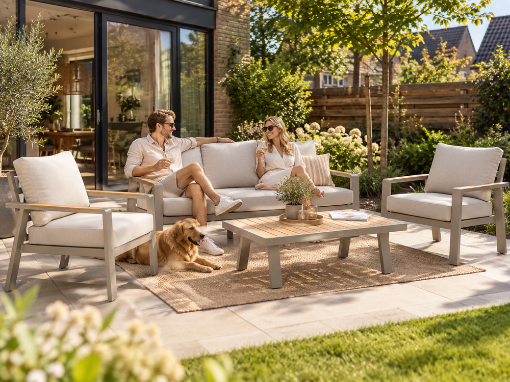 Belito Birmingham Loungeset Nr.1 | Taupe | 3-zits Bank + 2x Stoel + Tafel | 5 Personen