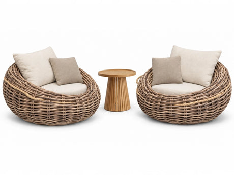 Apple Bee Cocoon Chair Set + Daan Table | 2 Lounge Chairs & Daan Coffee Table 45 cm | Mocha Wicker