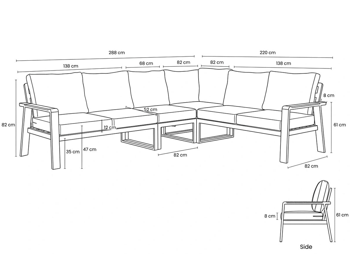 Belito Lotte Loungeset Hoekbank Nr. 10 Verstelbare Tafel | Antraciet Aluminium | 288 x 220 cm | 6-persoons