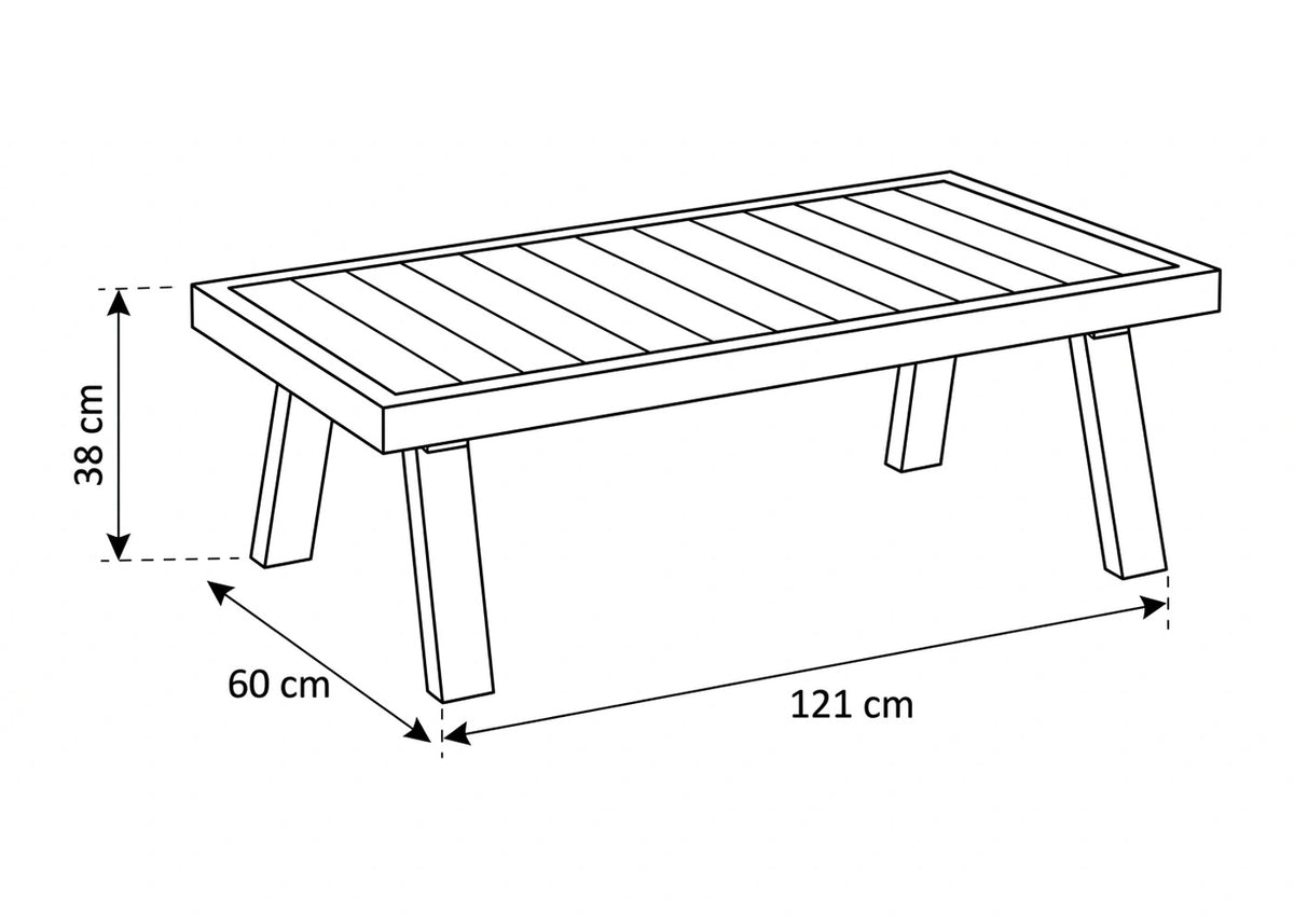 Belito Koffietafel | 121 x 60 cm | Antraciet | Aluminium