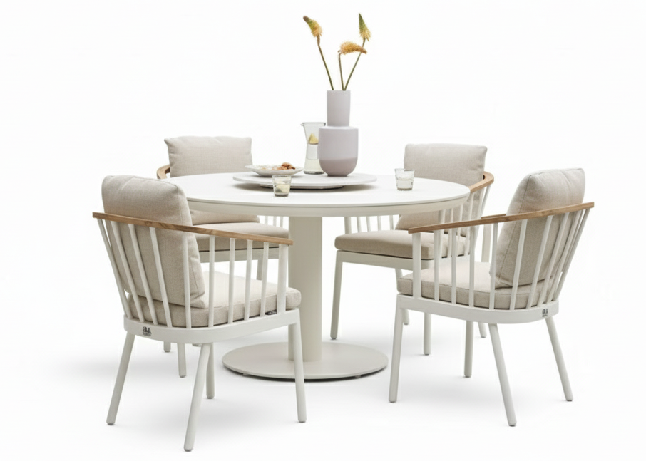 Apple Bee Condor Dining Tuinset Ø 140 cm | 5-delig | Oyster | Melville Tafel
