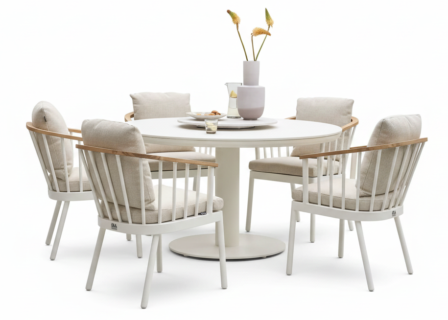 Apple Bee Condor Dining Tuinset Ø 140 cm | 6-delig | Oyster | 5 Stoelen