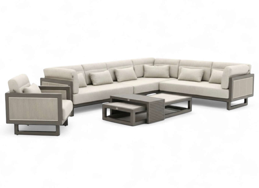 Apple Bee Santorini Rope Loungeset 6-delig Nr.5 met taupe kussens en modern design.