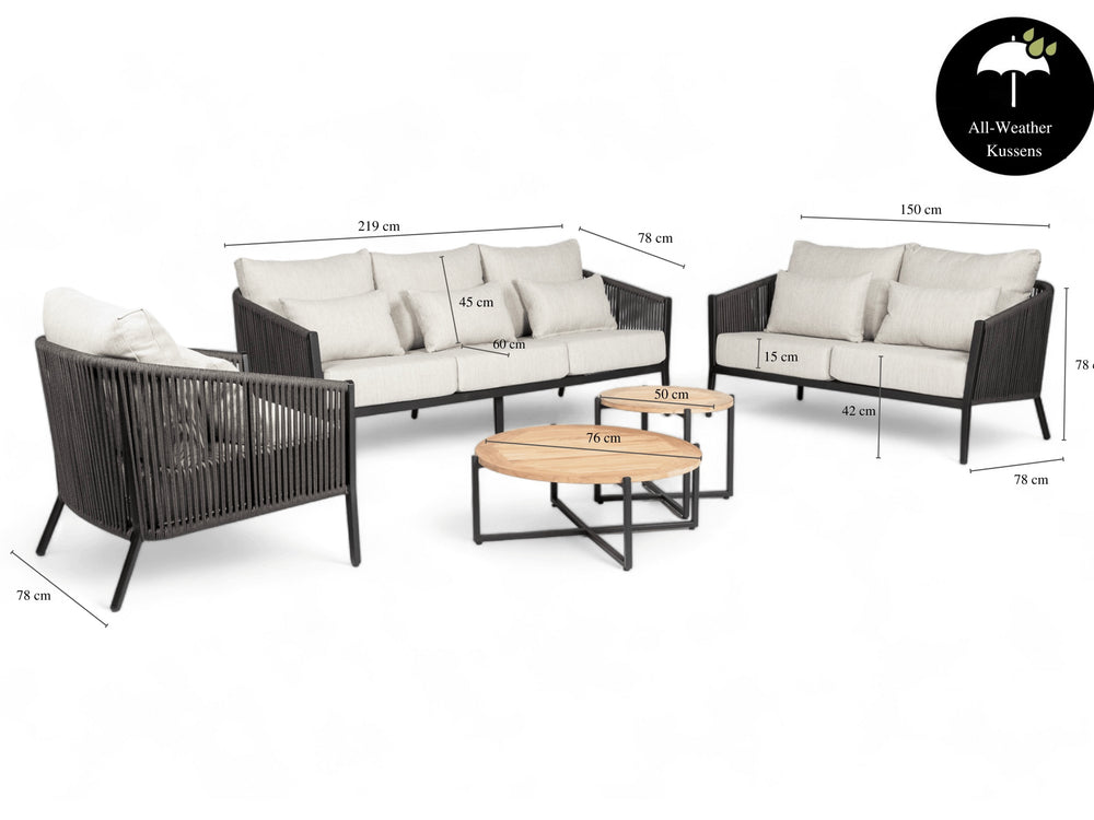Aluminium Stoel-Bank Loungeset - Rope - Belito® Ouddorp - All-Weather - Nr.1