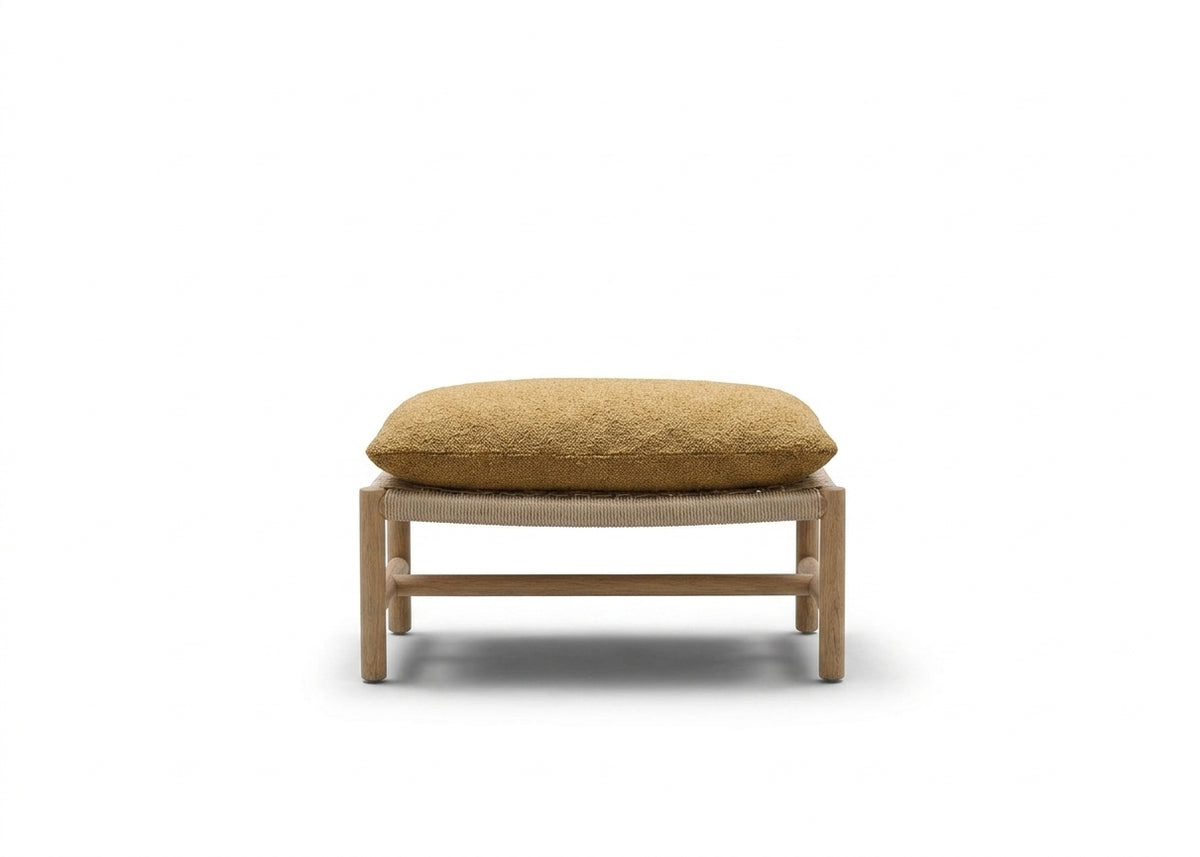 Apple Bee Jamila hocker voetenbank teak met Linen Biculair wicker en Amber kussen