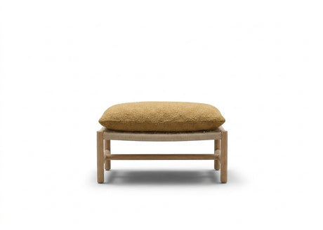 Apple Bee Jamila hocker voetenbank teak met Linen Biculair wicker en Amber kussen