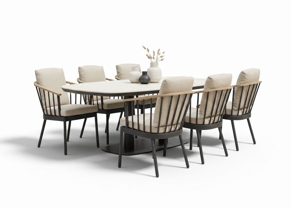 Apple Bee Condor/Melville Dining Tuinset 220 cm - 7 Delig - Black