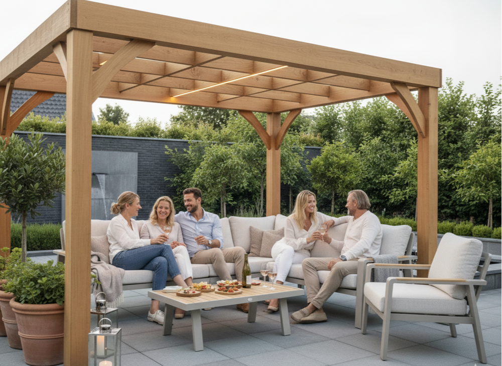 Aluminium Loungeset Hoekbank - Taupe Frame - 7 -Persoons - Belito Lotte - Incl stoel