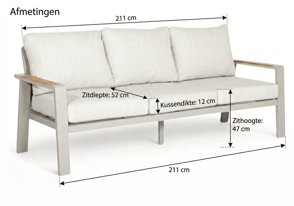 Belito Birmingham Tuinbank - Taupe Aluminium - 211 cm - 3-persoons