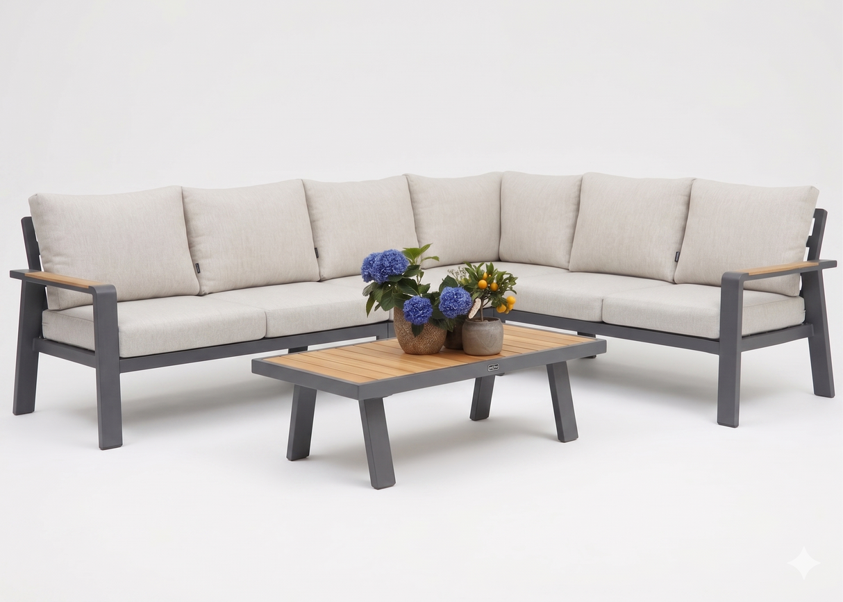 Belito Lotte Loungeset Hoekbank Nr. 1 | Antraciet Aluminium | 288 x 220 cm | 6-persoons | Lichte Kussens