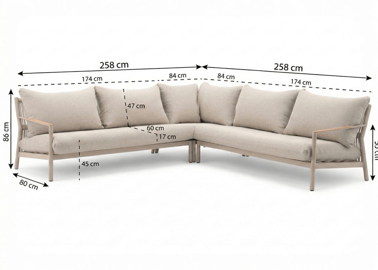 Belito Julia Loungeset 4-delig | 258 x 258 cm | Taupe Rope & Aluminium | Met Aluminium Koffietafel