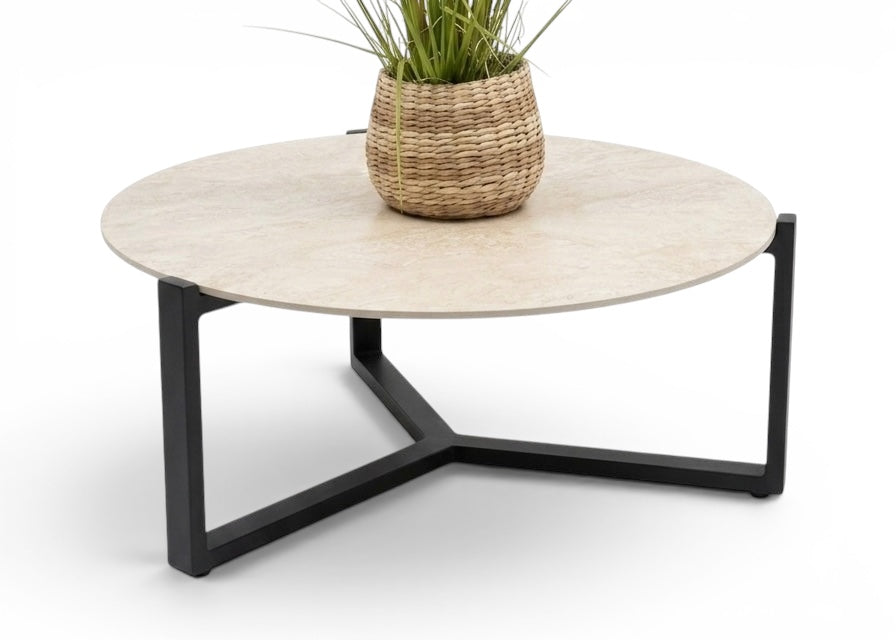 Apple Bee Monaco Lounge Koffietafel | Ø 75cm | Sintered Stone | Mar Zwart Aluminium