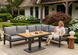 Aluminium Loungeset Hoekbank - Antraciet Frame - 5-delig - Belito Lotte met verstelbare tafel in een tuin.