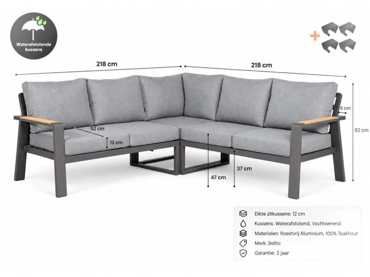 Belito Lotte Loungeset Hoekbank Nr. 3 | Antraciet Aluminium | 220 x 220 cm | 5-persoons