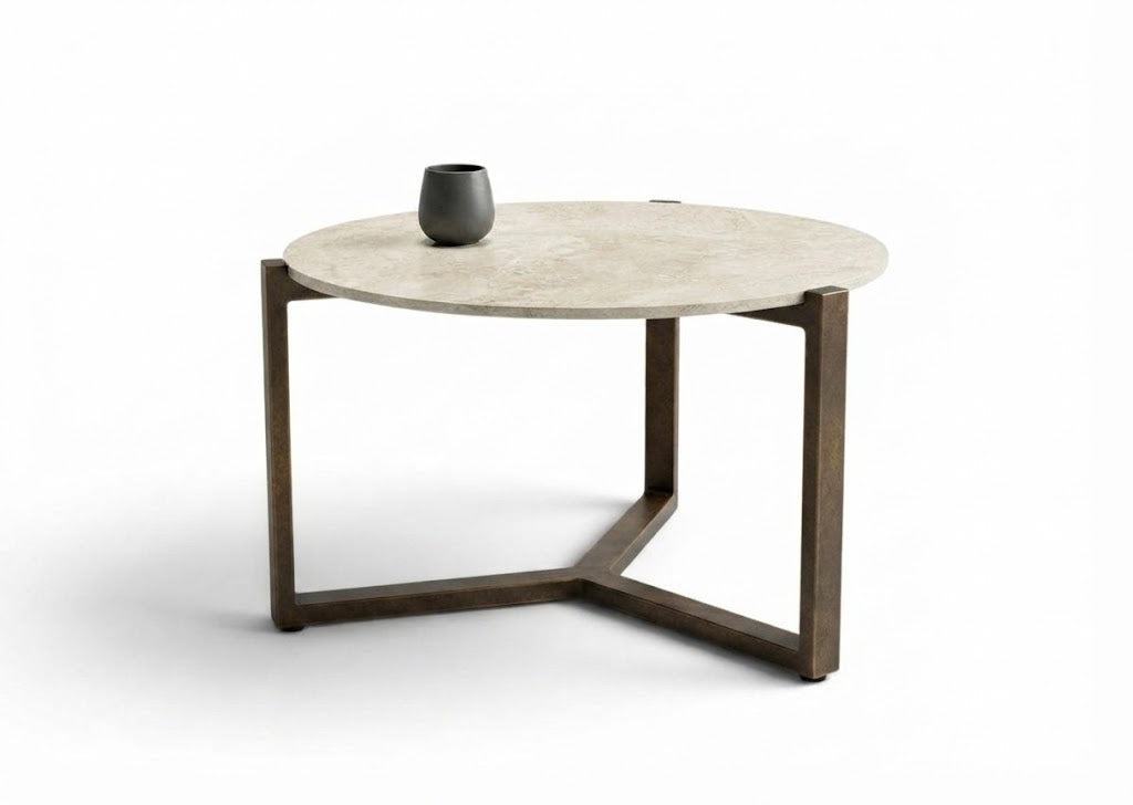 Apple Bee Monaco koffietafel Ø 60 cm in Bronze aluminium met sintered stone blad
