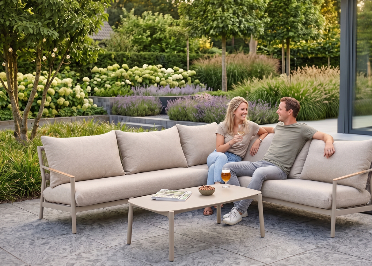 Belito Julia Loungeset 4-delig | 258 x 258 cm | Taupe Rope & Aluminium | Met Aluminium Koffietafel