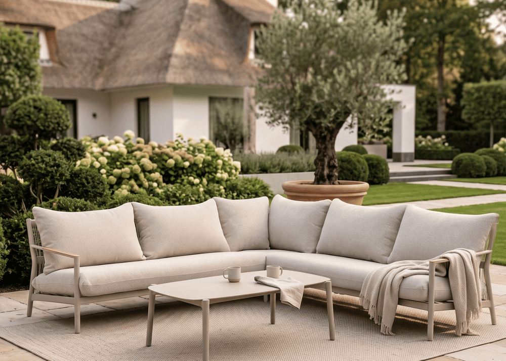 Belito Julia Loungeset 4-delig | 258 x 258 cm | Taupe Rope & Aluminium | Met Aluminium Koffietafel