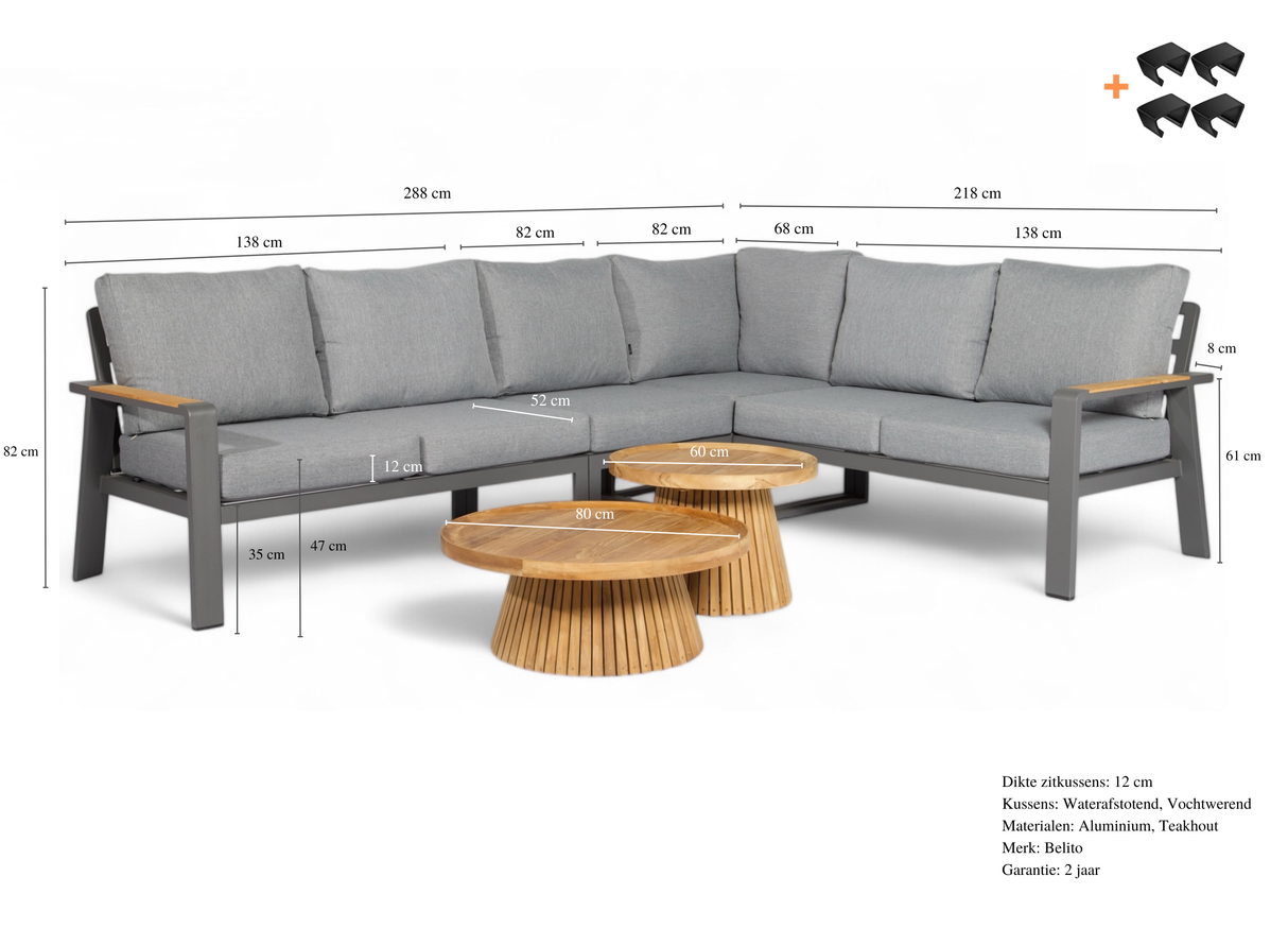 Aluminium Loungeset Hoekbank - Antraciet Frame - 6 delig - Belito Lotte