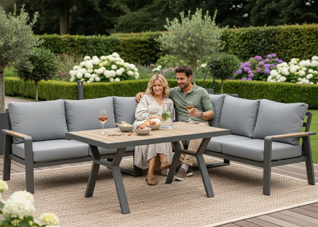 Aluminium Loungeset Hoekbank - Antraciet Frame - 5-delig - Belito Lotte - Hoge tafel