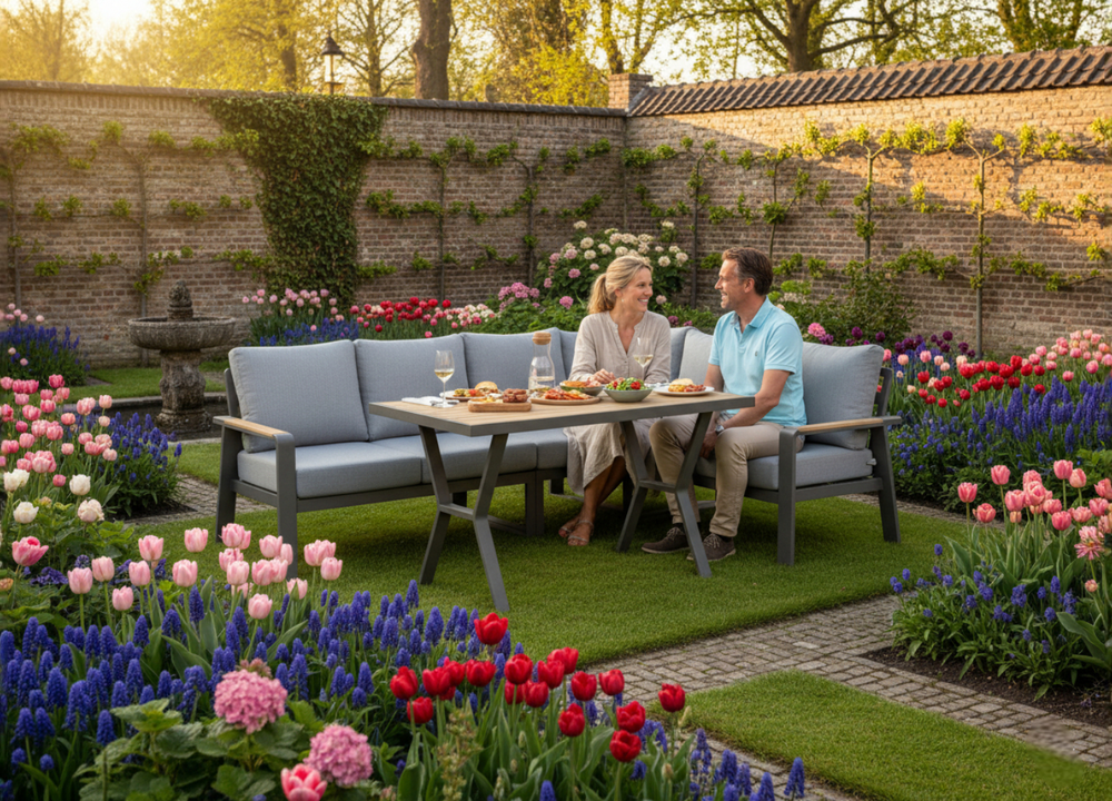 Aluminium Loungeset Hoekbank - Antraciet Frame - 5-delig - Belito Lotte - Hoge tafel