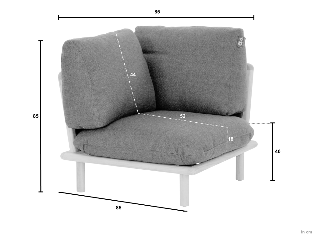 Apple Bee Sling Lounge Hoekdeel – Teak – 96 cm Hoge Rug – BEE WETT®