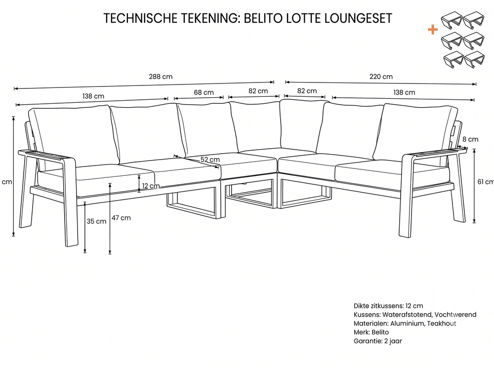 Belito Lotte hoekbank taupe met koffietafel, sfeerbeeld
