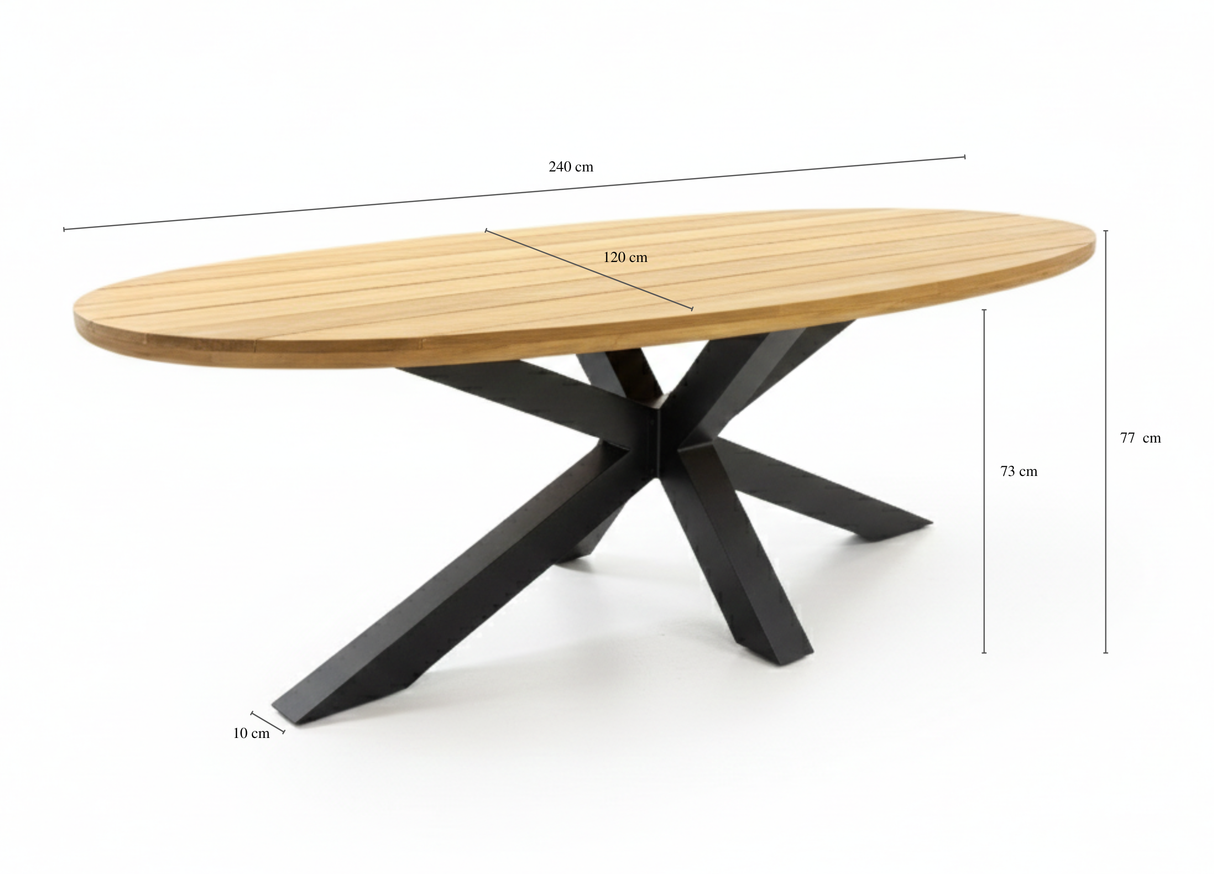 Ovale Teakhouten Tuintafel 240x120cm - Belito Mees Premium