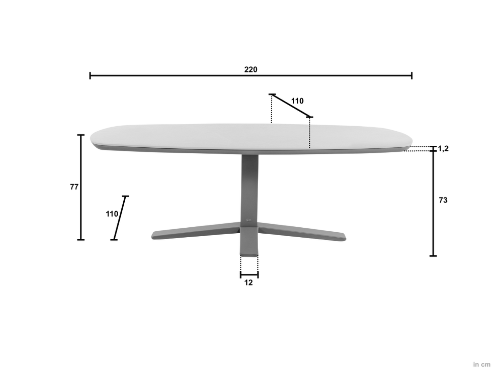 Zanzibar 220 cm tafel afmetingen