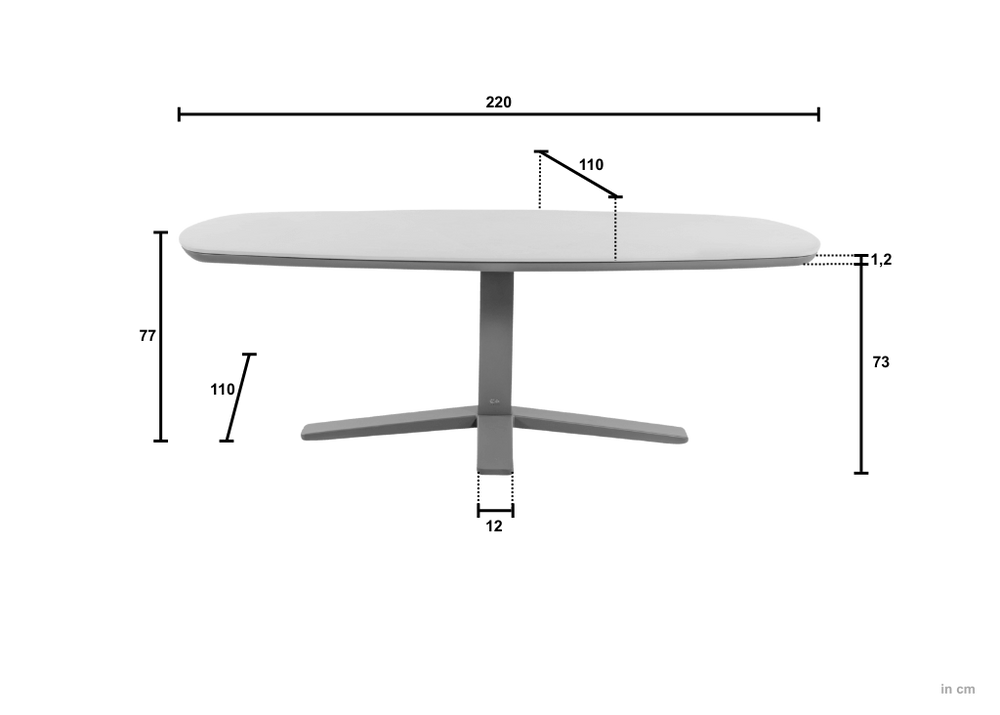 Zanzibar 220 cm tafel afmetingen