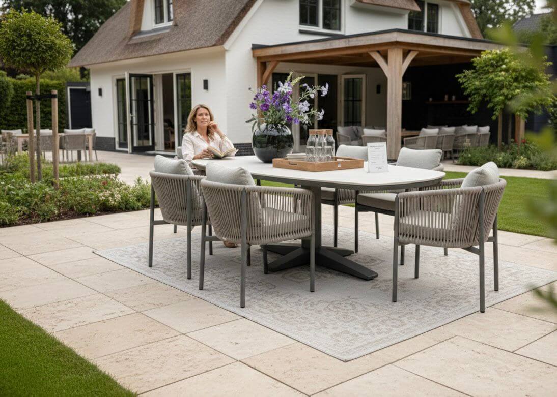 Zanzibar 220 cm taupe sfeerbeeld in tuinset