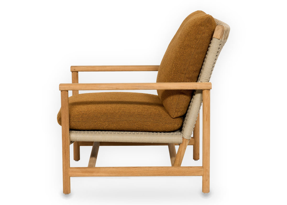 Apple Bee Jamila loungestoel teak en Linen Biculair wicker, schuin zijaanzicht
