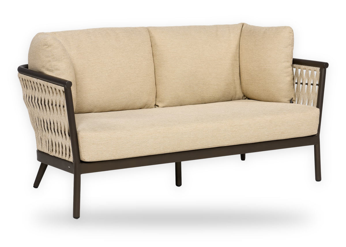 Apple Bee Murni loungebank 150 cm 2-zits Bronze met Sand rope en Cotton Flower kussens – vrijstaand