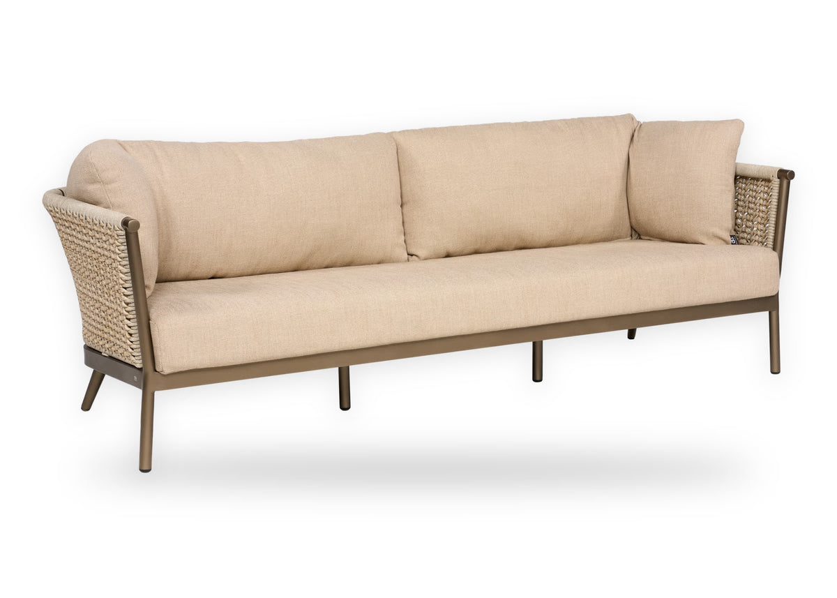 Apple Bee Pulau loungebank 217 cm 3-zits Champagne aluminium met rope & Vongole Biculair® wicker en Sand BEE WETT® kussens – vrijstaand